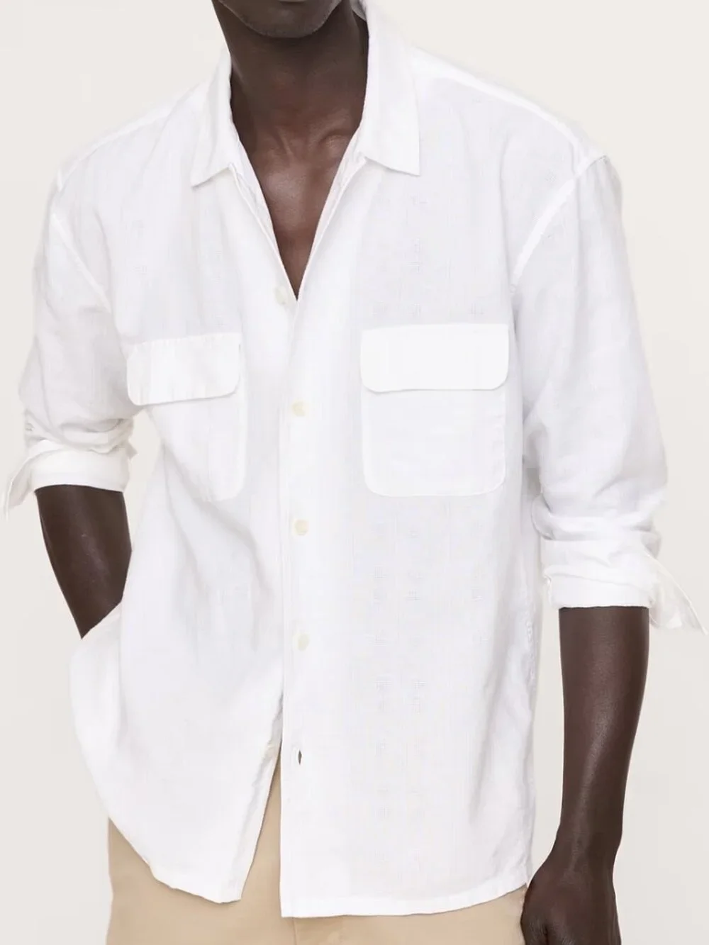 NWT!!! Banana Republic Men's White Texture 100% Linen Relaxed-Fit Resort Shirt M